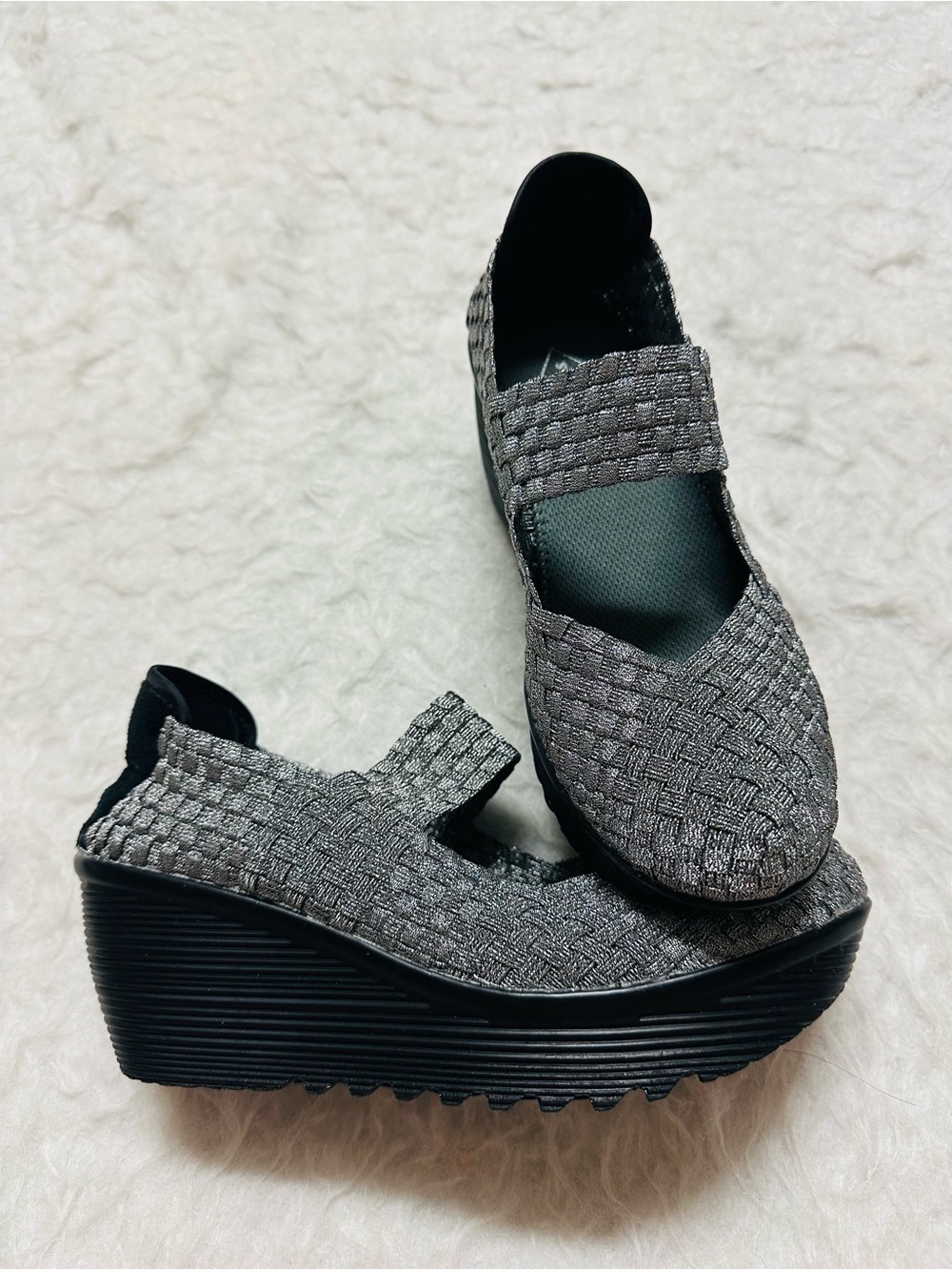 St. John's Bay Gray Woven Mary Jane Wedge Slip-On. New in box.